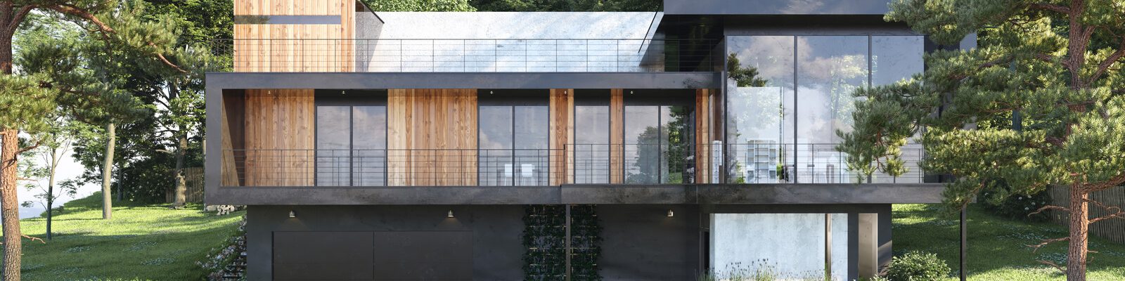 Modern house in forest, 3d render Modern house in forest, 3d render